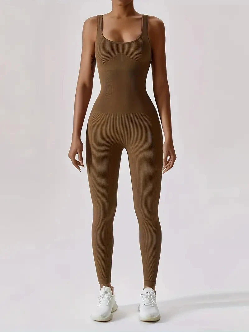 Women'S Solid Color Ribbed Yoga Shaping Suit Yoga Suit